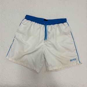 Hugo Boss Men's Swim Trunks in White and Blue